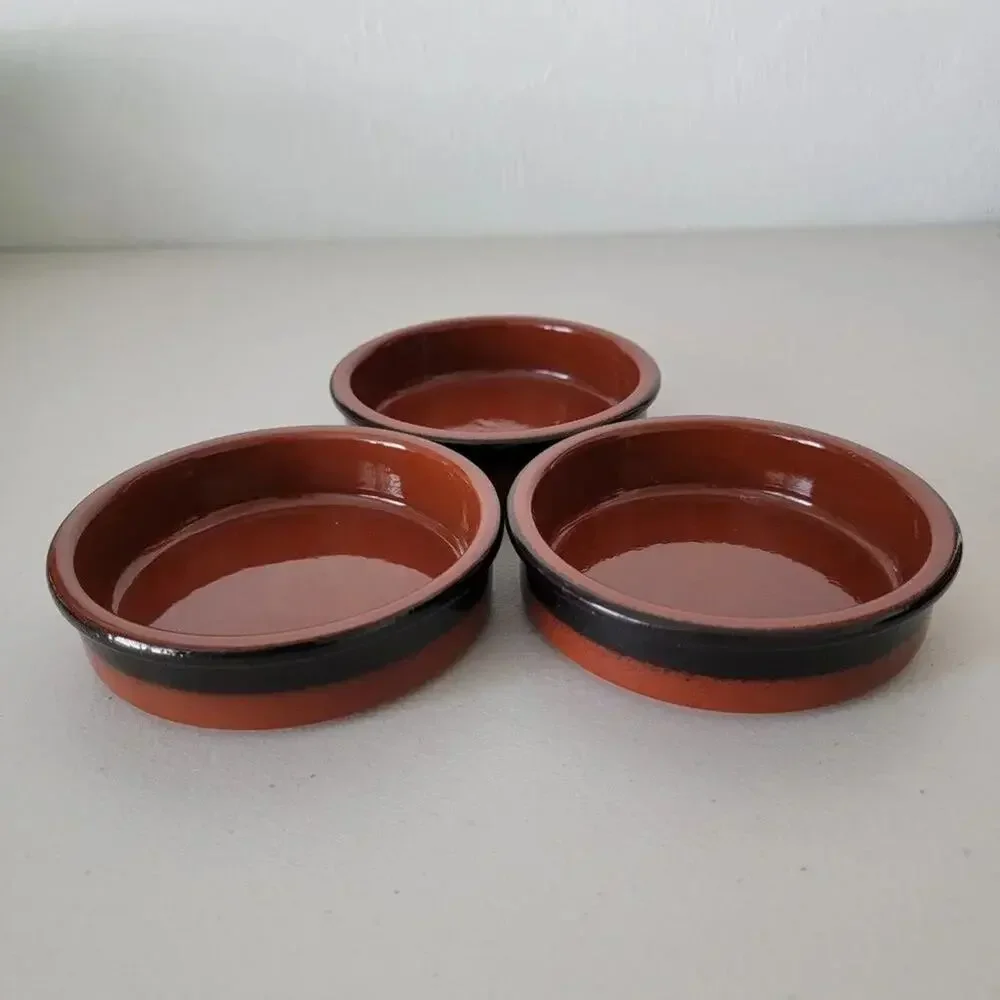 Cermer Glossy Caramel Terracotta Ramekins Set of 3 Small Baking Dishes Rustic